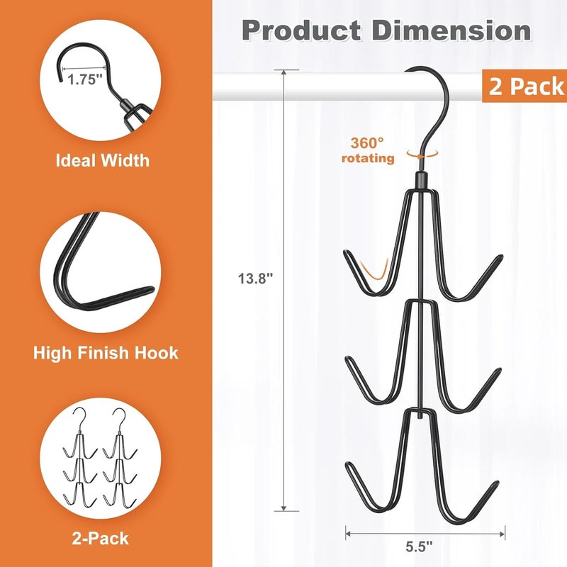 Topia Hanger Purse Hanger Organizer for Closet, 2-Pack Handbag Organizer Hanger, 360°Swivel Metal Purse Hooks, Bag Rack, Belt Organizer, Tie Rack, Scarf Hanger, Bag Storage Organizer, Black - Image 3